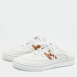 Pre Owned Hermes Keep Size 43 White Leather Mules Sneakers 