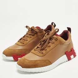 Pre Owned Hermes Bouncing Size 42 Brown Leather and Suede Low Top Sneakers