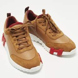 Pre Owned Hermes Bouncing Size 42 Brown Leather and Suede Low Top Sneakers