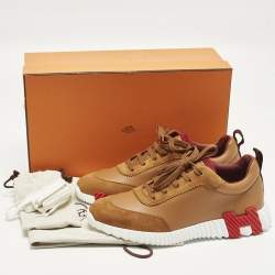 Pre Owned Hermes Bouncing Size 42 Brown Leather and Suede Low Top Sneakers