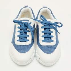 Pre Owned حذاء رياضي هيرمس دينم وجلد أزرق/أبيض بونسنج مقاس 42