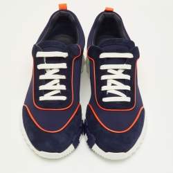 Pre Owned حذاء رياضي هيرمس بونسنج شبكي وزبدي أزرق مقاس 42