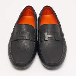 Pre Owned Hermès Size 40 Black Leather Logo Slip On Loafers