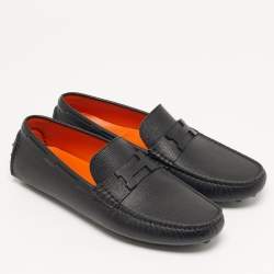 Pre Owned Hermès Size 40 Black Leather Logo Slip On Loafers