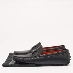 Pre Owned Hermès Size 40 Black Leather Logo Slip On Loafers