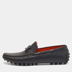 مملوكة مسبقًا Hermès Size 40 Black Leather Logo Slip On Loafers