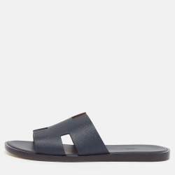 مملوكة مسبقًا Hermès Izmir Size 43.5 Navy Blue Leather Flat Slides