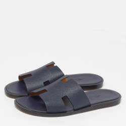 مملوكة مسبقًا Hermès Izmir Size 43.5 Navy Blue Leather Flat Slides