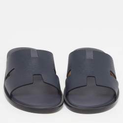 مملوكة مسبقًا Hermès Izmir Size 43.5 Navy Blue Leather Flat Slides