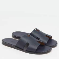 مملوكة مسبقًا Hermès Izmir Size 43.5 Navy Blue Leather Flat Slides