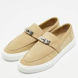 Pre Owned Hermes Game Size 42 Beige Suede Slip On Sneakers