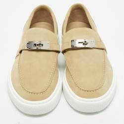 Pre Owned Hermes Game Size 42 Beige Suede Slip On Sneakers