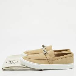 Pre Owned Hermes Game Size 42 Beige Suede Slip On Sneakers