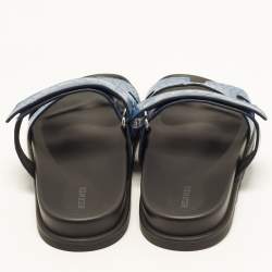 Pre Owned Hermes Chypre Size 43 Blue Matte Alligator Flat Sandals