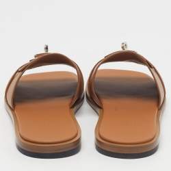 Pre Owned Hermes Gabriel Size 43.5 Brown Leather Flat Slide