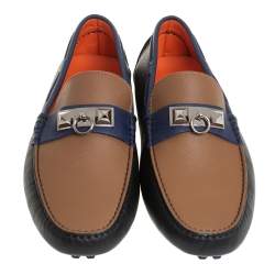 Pre Owned Hermes Tricolor Leather Irving Loafers Size 42