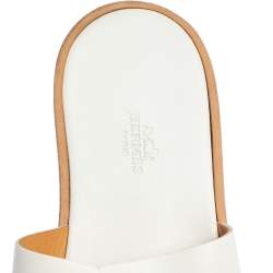 Hermes White Leather Izmir Flat Slides Size 43.5