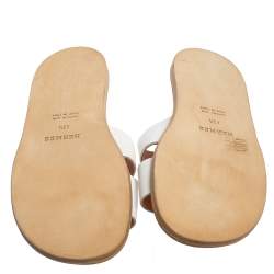 Hermes White Leather Izmir Flat Slides Size 43.5