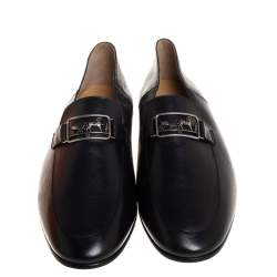 Pre Owned Hermes Noir Chevre Leather Tenor Loafers Size 42