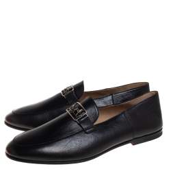 Pre Owned Hermes Noir Chevre Leather Tenor Loafers Size 42