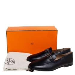 Pre Owned Hermes Noir Chevre Leather Tenor Loafers Size 42