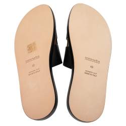 Pre Owned Hermes Black Leather Izmir Flat Sandals 40