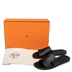 Pre Owned Hermes Black Leather Izmir Flat Sandals 40