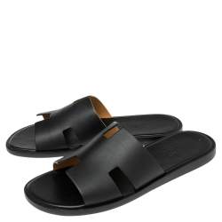 Pre Owned Hermes Black Leather Izmir Flat Sandals 40