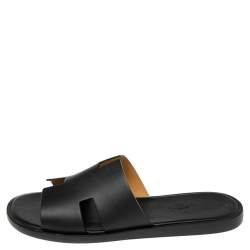 Pre Owned Hermes Black Leather Izmir Flat Sandals 40