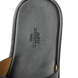 Pre Owned Hermes Black Leather Izmir Flat Sandals 40