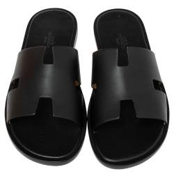 Pre Owned Hermes Black Leather Izmir Flat Sandals 40