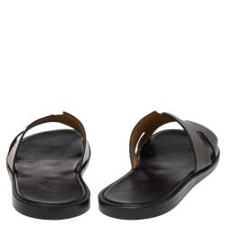 Hermes Black Leather Izmir Slide Sandal Size 46