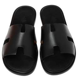 Hermes Black Leather Izmir Slide Sandal Size 46