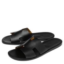 Hermes Black Leather Izmir Slide Sandal Size 46