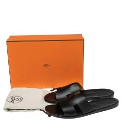 Hermes Black Leather Izmir Slide Sandal Size 46