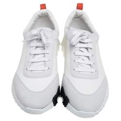 Hermes White Suede and Fabric Bouncing Sneakers Size 46