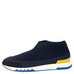 Pre Owned Hermés Navy Blue Knit Fabric Tokyo Slip-On Sneakers Size 44