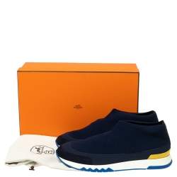 Pre Owned Hermés Navy Blue Knit Fabric Tokyo Slip-On Sneakers Size 44
