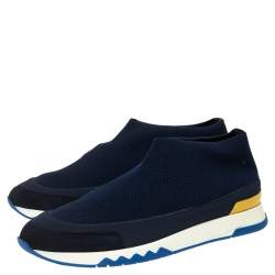 Pre Owned Hermés Navy Blue Knit Fabric Tokyo Slip-On Sneakers Size 44