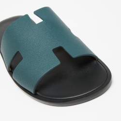 Hermes Green Leather Izmir Flat Slides Size 43