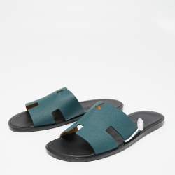 Hermes Green Leather Izmir Flat Slides Size 43
