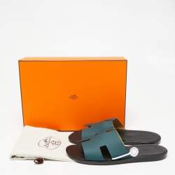 Hermes Green Leather Izmir Flat Slides Size 43