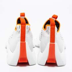 Hermes White/Orange Knit Fabric Eclair Slip-On Sneakers Size 42