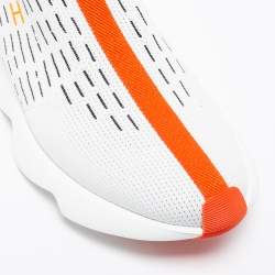 Hermes White/Orange Knit Fabric Eclair Slip-On Sneakers Size 42
