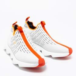Hermes White/Orange Knit Fabric Eclair Slip-On Sneakers Size 42