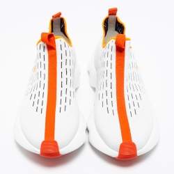 Hermes White/Orange Knit Fabric Eclair Slip-On Sneakers Size 42