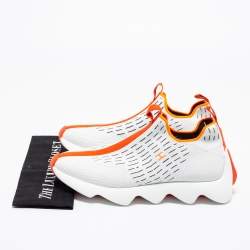 Hermes White/Orange Knit Fabric Eclair Slip-On Sneakers Size 42
