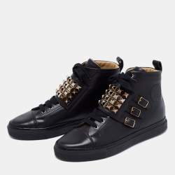 Pre Owned Hermes Black Leather Studded Lennox High-Top Sneakers Size 41.5