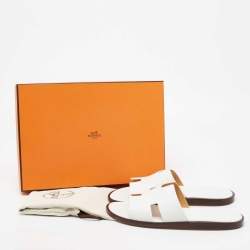 Hermes White Leather Izmir Slide Flats Size 42
