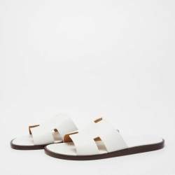 Hermes White Leather Izmir Slide Flats Size 42